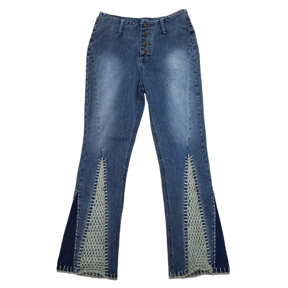 Crest Blue Flare Jeans with Cream Accents